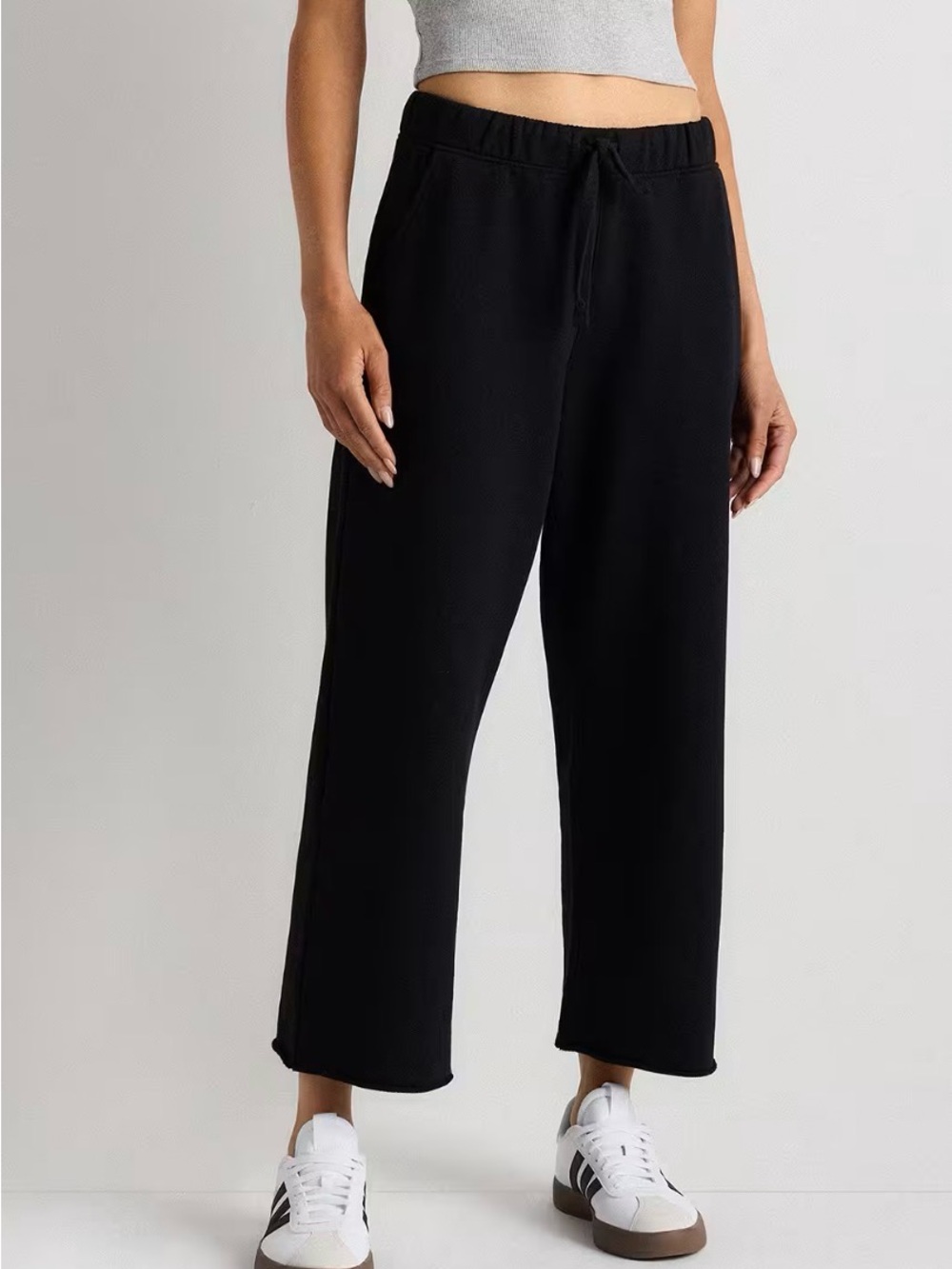 Women’s Organic French Terry Cropped Wide Leg Pants /Bold Black /Large